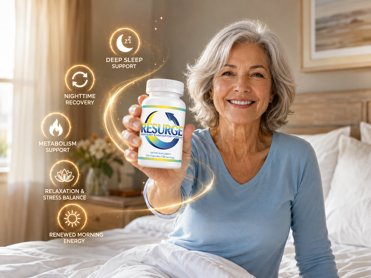 Resurge nighttime sleep support bottle and customer
